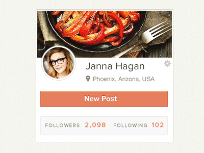 User Profile button followers following food location new post profile settings social media user