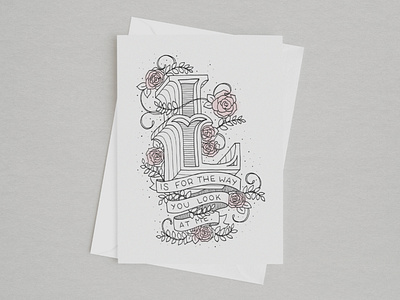 Card Design – 'L' card design greeting card hand lettering illustration l lettering love roses stationary stationery valentines