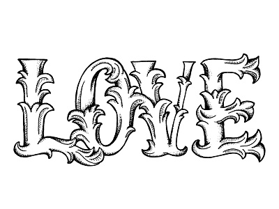 Lettering – 'Love' dropcap flourish handlettering love shadowing stiple stipling type typeography
