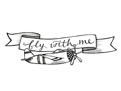Fly With Me adventure aircraft banner checkers explore fly illustration plane propeller soar travel