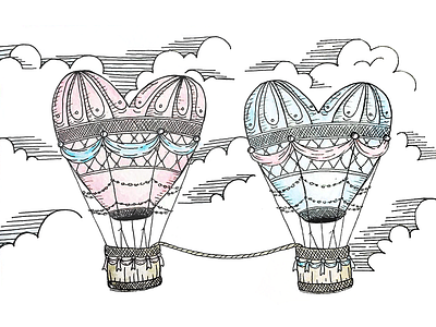 Hot Air Balloons balloon clouds float hearts hot air balloon illustration love romance sky wip