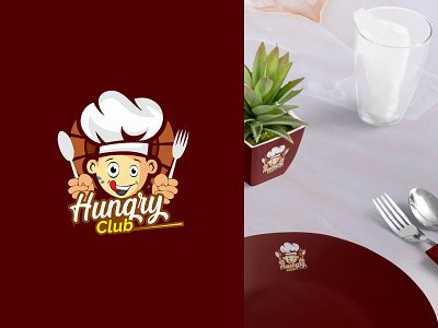 HUNGRY CLUB । Logo Design brand identity branding cooking logo design design mine graphic design icon kitchen logo logo logo design restaurant logo