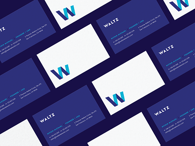 Waltz Identity blue branding business card cards fluid identity lettering mark ribbon seamless w waltz