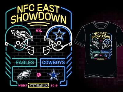 Eagles vs. Cowboys Gameday 2019 apparel design cowboys dallas cowboys eagles football illustration neon nfl philadelphia sports t shirt tees typography