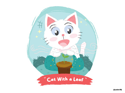 Cat With a Leaf - Child Illustration adobe illustrator animal design graphic design illustration kids vector