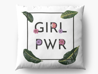 Girl power pillow design design flower girlpower pillow plant typography