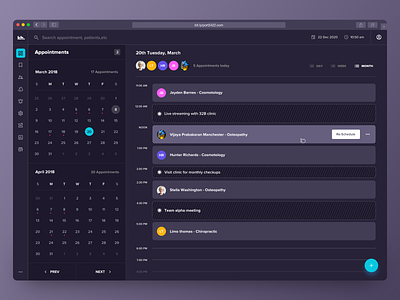 Clinical Dashboard - Manage Appointments - Dark Mode appointment clinical dashboard dark mode doctor app health app hospital management medical history schedule