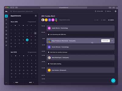 Clinical Dashboard - Manage Appointments - Dark Mode