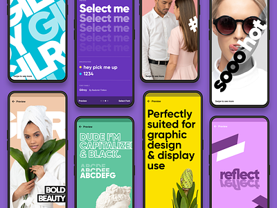 Font preview screens android colors font design graphic material posters template typography