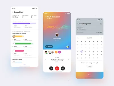 Meeting App agenda analytics calendar meeting schedule stats talktime video call