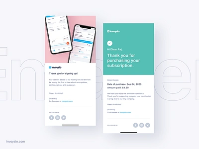 Invoysio e-mailers emailer invoicing app invoysio order confirmation order details order status purchase subscription welcome emailer