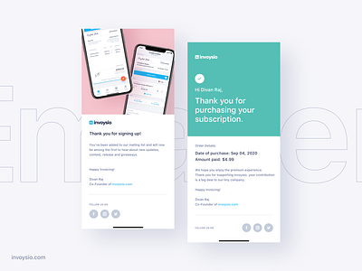 Invoysio e-mailers emailer invoicing app invoysio order confirmation order details order status purchase subscription welcome emailer