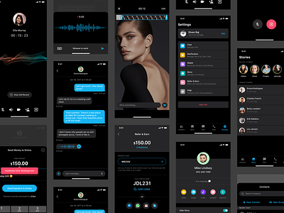 Chat app UI Kit for sale account audio call chat chat app message messaging app money transfer payment profile recording settings status stories video call whatsapp clone
