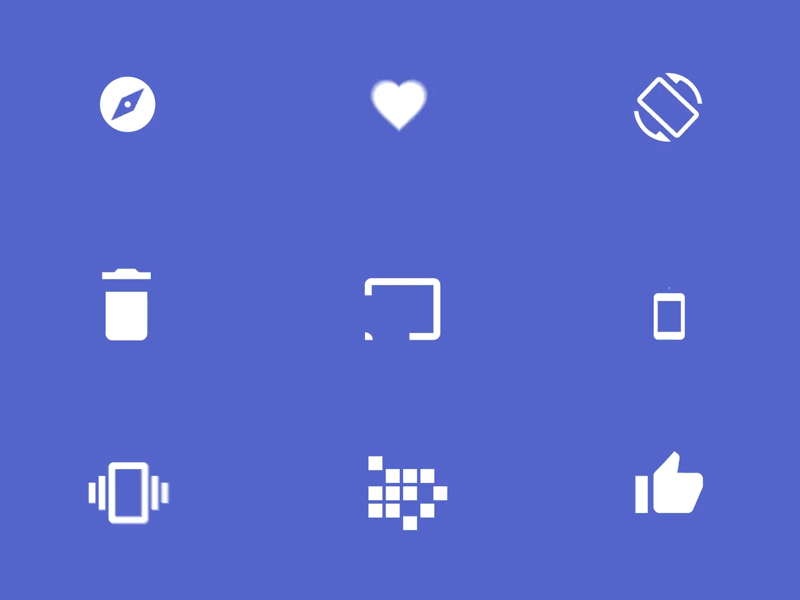 Material Icons Animation animation cast compass delete google heart like material icons rotation squares thumbs up vibrate