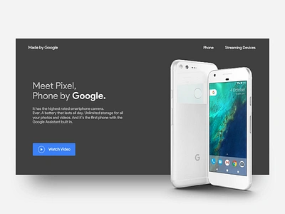 Google pixel landing page banner color copy dark flat google google phone landing page phone pixel ui web