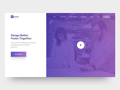 Invision theme redesign - landing page & mobile web banner blog invision landing page login prototype redesign signup theme ui video web