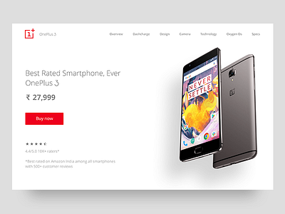 One plus 3T landing page - minimal android banner buy now landing page minimal mobile never settle oneplus3t phone theme web