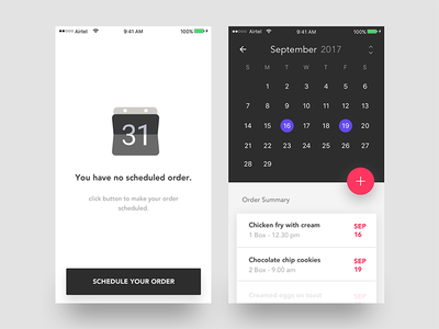 Recipe scheduling iOS Application app calendar card date format food icon illustration ios material minimal recipe schedule