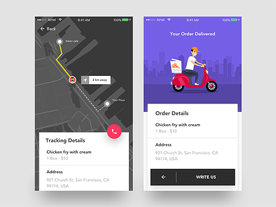 Food app order tracking app card delivery food app ios map order confirmed order detail recipe scooter track tracking details