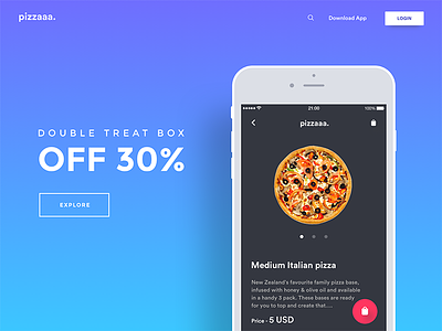 Pizza landing page add to cart delivery food gradient landing page mobile mockup offer pizza tracking ui website