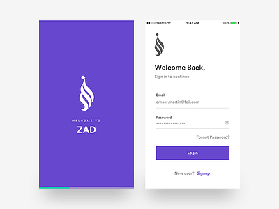 Login & splash screen - ZAD App iOS 