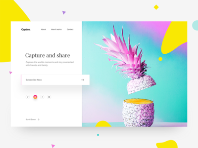 Captico landing page capture colors fruits landing page mobile photo social split screen subscribe ui webdesign website