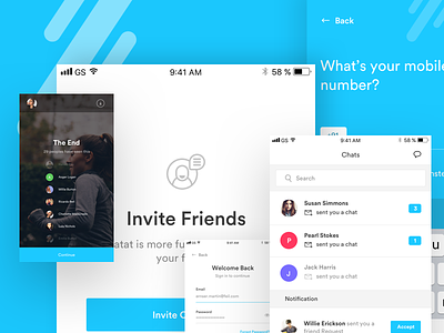 Live streaming with chat app behance chat chatting app invite login messgae mockup photo post presentation social video