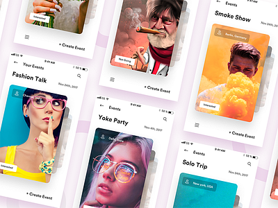 Event cards - iOS cards design events ios app landing page minimal mobile mockup presentation swipe uiux webdesign