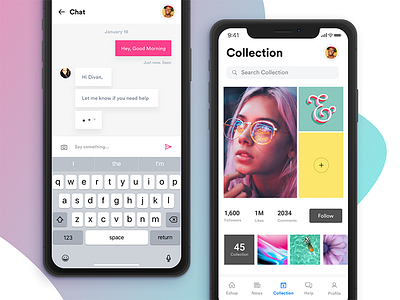 iPhone X - Chat & Collection chat collection ios iphone x menu mockup native ios news points refer and earn search wishlist