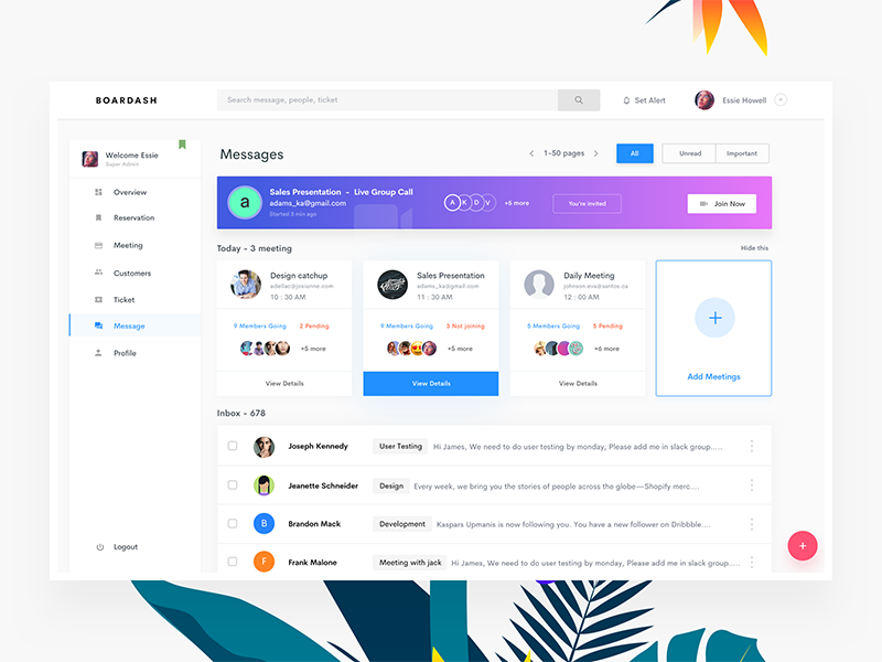 Dashboard Meeting + Message by Divan Raj on Dribbble