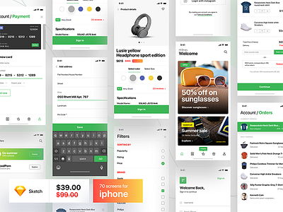 e-commerce shopping app UI Kit - 70 screens - Download