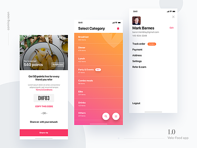 Velo Food Ui Kit - coming soon checkout credit card delivery empty cart food app groceries ios app ui kit onboarding product profile tracking ui bundle