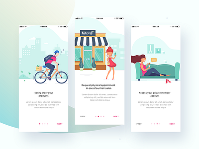Onboarding appointment box cycle cycling delivery gradient hair salon landing page menu onboarding product salon