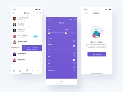 Client, Filter, Empty screen animation app cards clients empty page filter icon illustration ios minimal onboarding payment profile search typography ui ux webdesign website