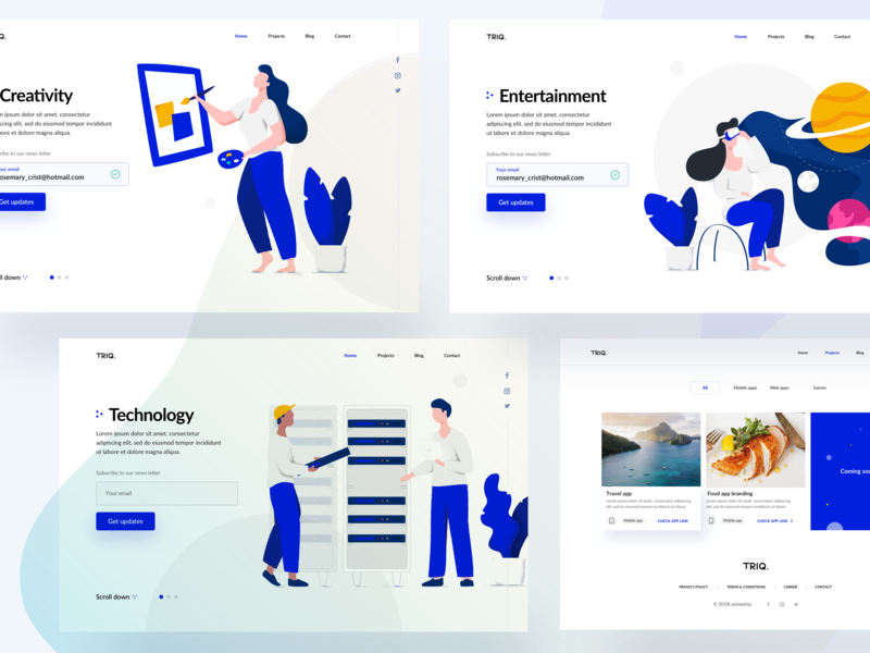 Landing page header animation app branding cards dashboard design flat illustration interaction landing page menu minimal profile search typography ux vector web webdesign website