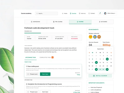 Course academy calendar dashboard design e course editorial events illustration landing page online course online learning profile results search tabs tutorial typography ux webdesign website