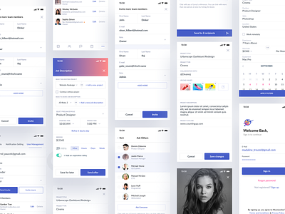 Mobile app calendar chat create project dashboard freelance freelancer invite message messenger portfolio profile schedule search upload view