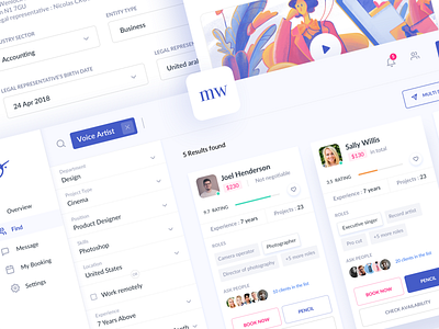 Hire Freelancers booking dashboard find freelancers hire icons illustration job landing page overview profile project search settings skills