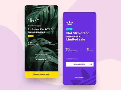 Custom coupon page for PRO users adidas app brand coupon coupon code coupons customized offer offering rayban redeem template