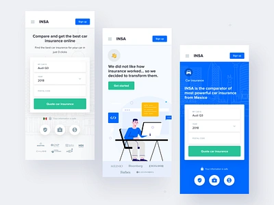 Car insurance website responsive screen car app car insurance illustration landing page mobile mobile responsive quote