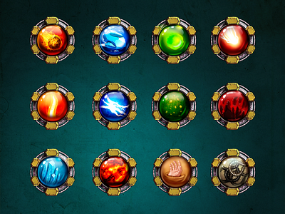 Icons for Tyran game anger cold fire freeze game health icons lightning magic