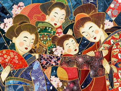 Kimono culture illustration japan kimono pattern roabee tradition