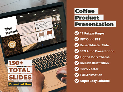 Coffee Shop Product Presentation PowerPoint branding business presentation clean coffee logo coffee shop logo coffee shop presentation illustration logo minimal powerpoint template presentation template ui ux