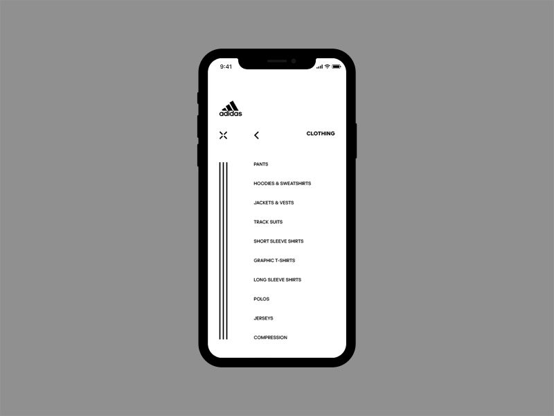 Adidas adaptive adidas business design ecommerce eshop estore germany gif menu menu design mobile navigation responsive ui uidesign uimenu website design white