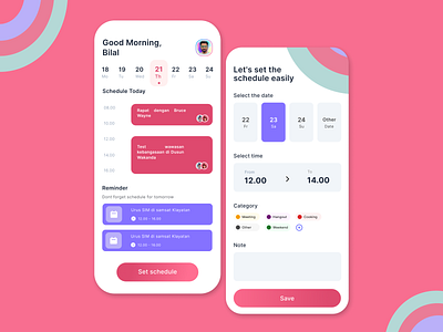 Schedule Maker | Mobile App Shots Design adobe xd clean design figma inspiration interface ios iphone management mobile app design modern pink schedule sharp stunning time ui ui ux design uxuibugs