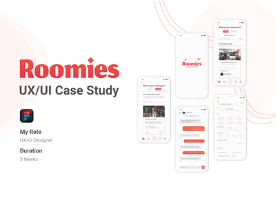 Roomies Mobile App | UX UI Case Study adobe xd design figma finder hire hirenow hostel inspiration mobile app design opentowork room roommate ui ux uxuibugs website design