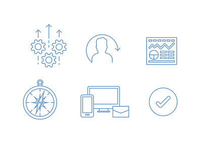 Features Icons checkmark compass computer dashboard envelope gears icons illustrations mail
