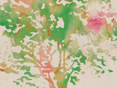 Creation green paint paper red tree watercolors