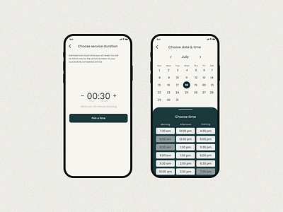 Choose Duration and Choose Date&time screen app