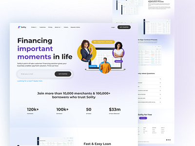 Financing App Landing Page agency app design design agency landing landing page main page minimal product page ui ui design ux
